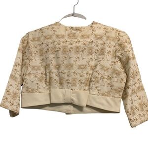 Floral Embroidered Cropped Bolero Top with‎ Bow Detail  See Measurements